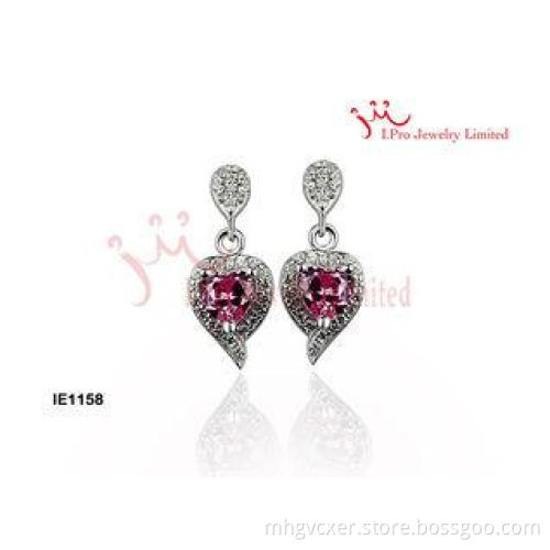 Women 's Big Silver cz Stud Earrings With White And Red Cub
